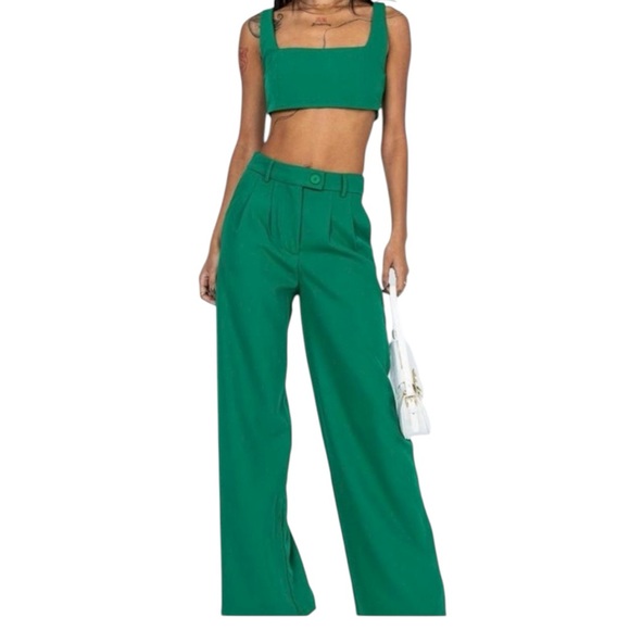 Princess Polly Pants - Princess Polly Emerald Wide Leg Pants and Crop Top Set size 2 set